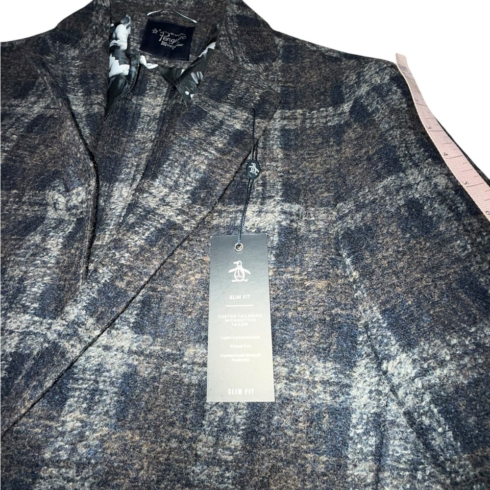 Original Penguin "Orlan" Slim Fit Sport Coat in a textured grey plaid 36R nwt - Picture 7 of 9